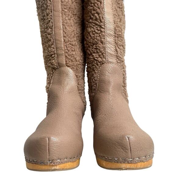 Kelsi Dagger Jagger Taupe Knee High Clog Wood Heel Wedge Round Toe Leather Boot - Picture 4 of 16